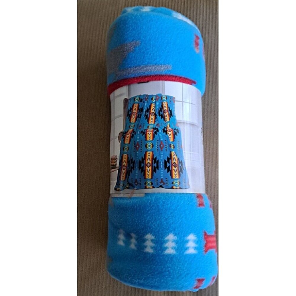 New Turquoise 50x60 Southwest Aztec Fleece Throw Gift Blanket Reversible Native - Picture 2 of 2